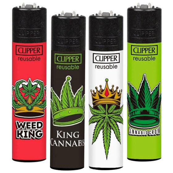 Clipper Large Accendino a Pietrina Grande Ricaricabile con Fantasia Canna King - Serie da 4 Accendini