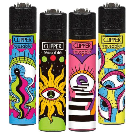 Clipper Micro Accendino a Pietrina Piccolo Ricaricabile con Fantasia Hippie Vision - Serie da 4 Accendini