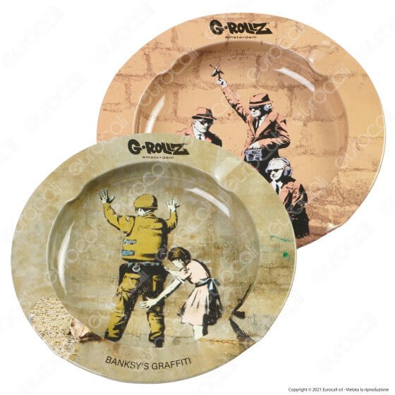G-Rollz Amsterdam Posacenere Rotondo in Metallo con Fantasia Banksy's Graffiti 2